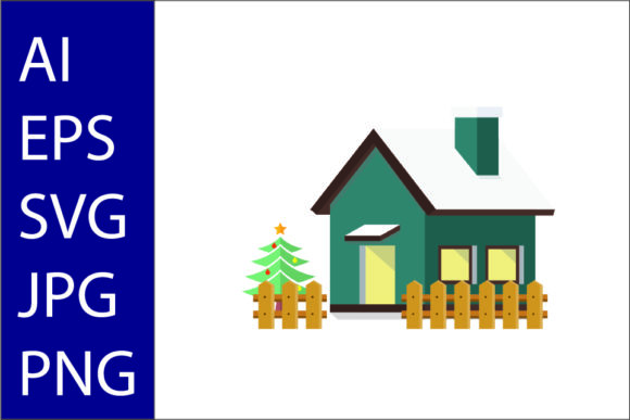 Christmas House with Fence: A Versatile Graphic for Holiday Content