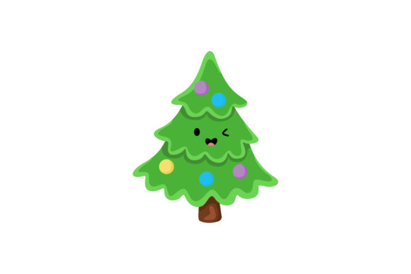 Christmas Tree Kawaii with Shining Ball: A Graphic Design Asset