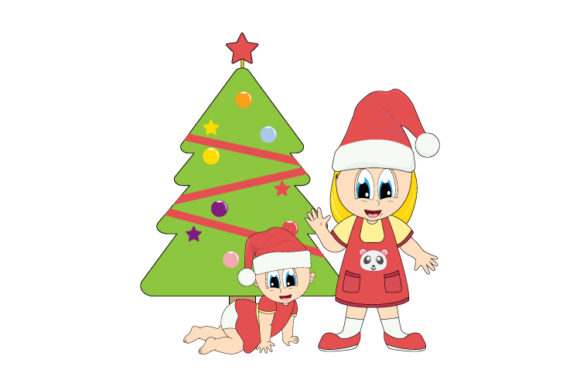 Little Girl and Baby Girl on Christmas